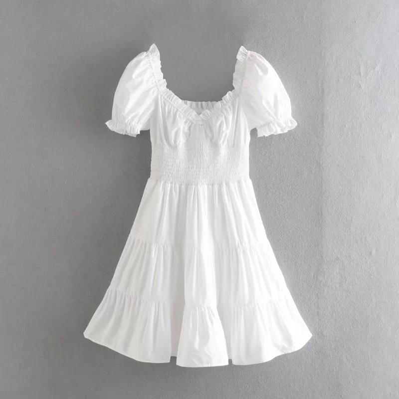 

Женское винтажное платье принцессы, белое короткое праздничное платье с рукавами-фонариками, V-образным вырезом и эластичной талией, 2022