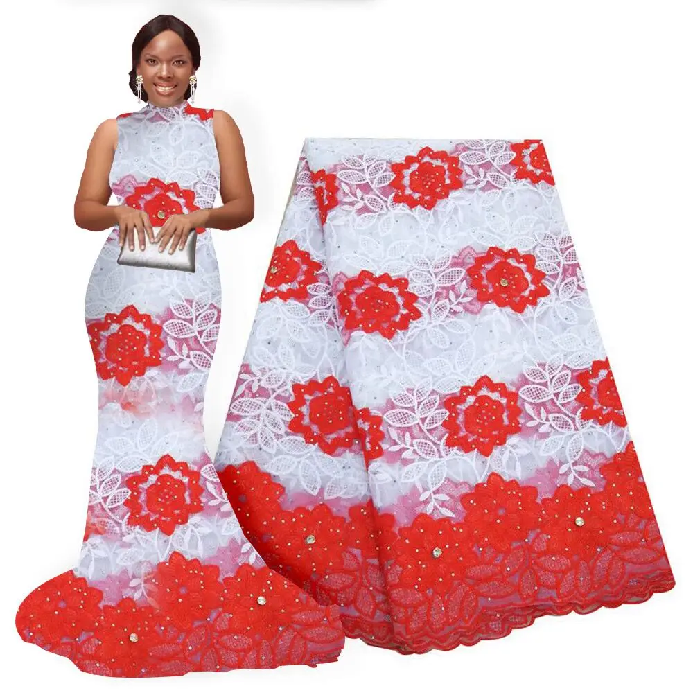 Элегантный бордовый вино оптовая продажа Свадебный нигерийский кружевной ткани