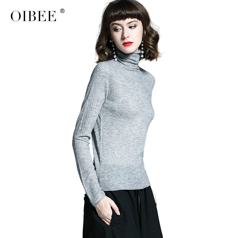 OIBEE2019 осень вязаный женский свитер с высоким воротником Свободный большой размер дикий пуловер Женская рубашка