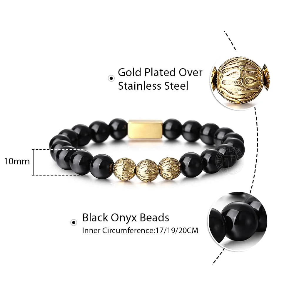 Black Onyx Beads Trendsmax 10 мм натуральный камень бусина растягивающийся браслет для мужчин и женщин драгоценный камень тигровый глаз шарик шарм Настройка браслет с гравировкой PZ017 - Цвет камня: Black Onyx Beads