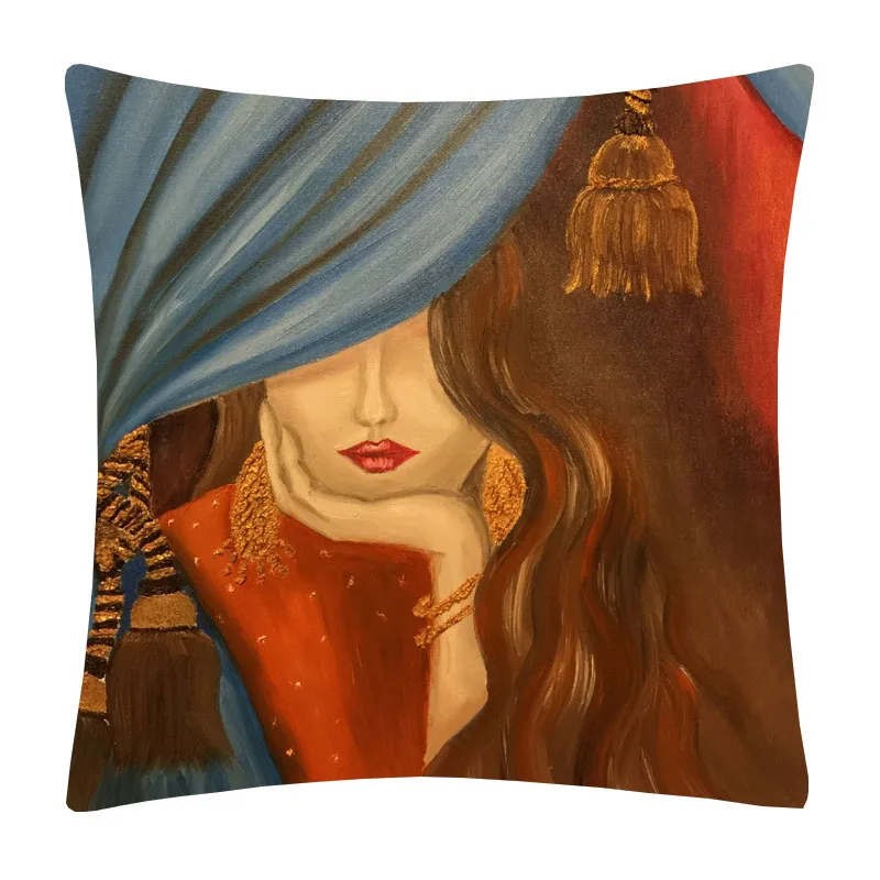 Художественная подушка для девочек и девушек с принтом льняная наволочка