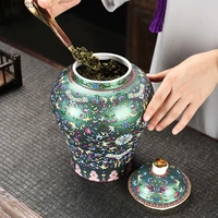 enamel painted flower sealed tea caddy with lid gold plated ceramic storage jar vase flower arrangement crafts home decoration