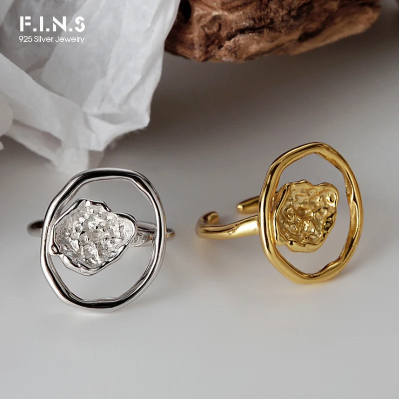 

F.I.N.S Korean Simple S925 Sterling Silver Ring Irregular Concave-Convex Hollow Round Ring Female Open Index Finger Women Rings