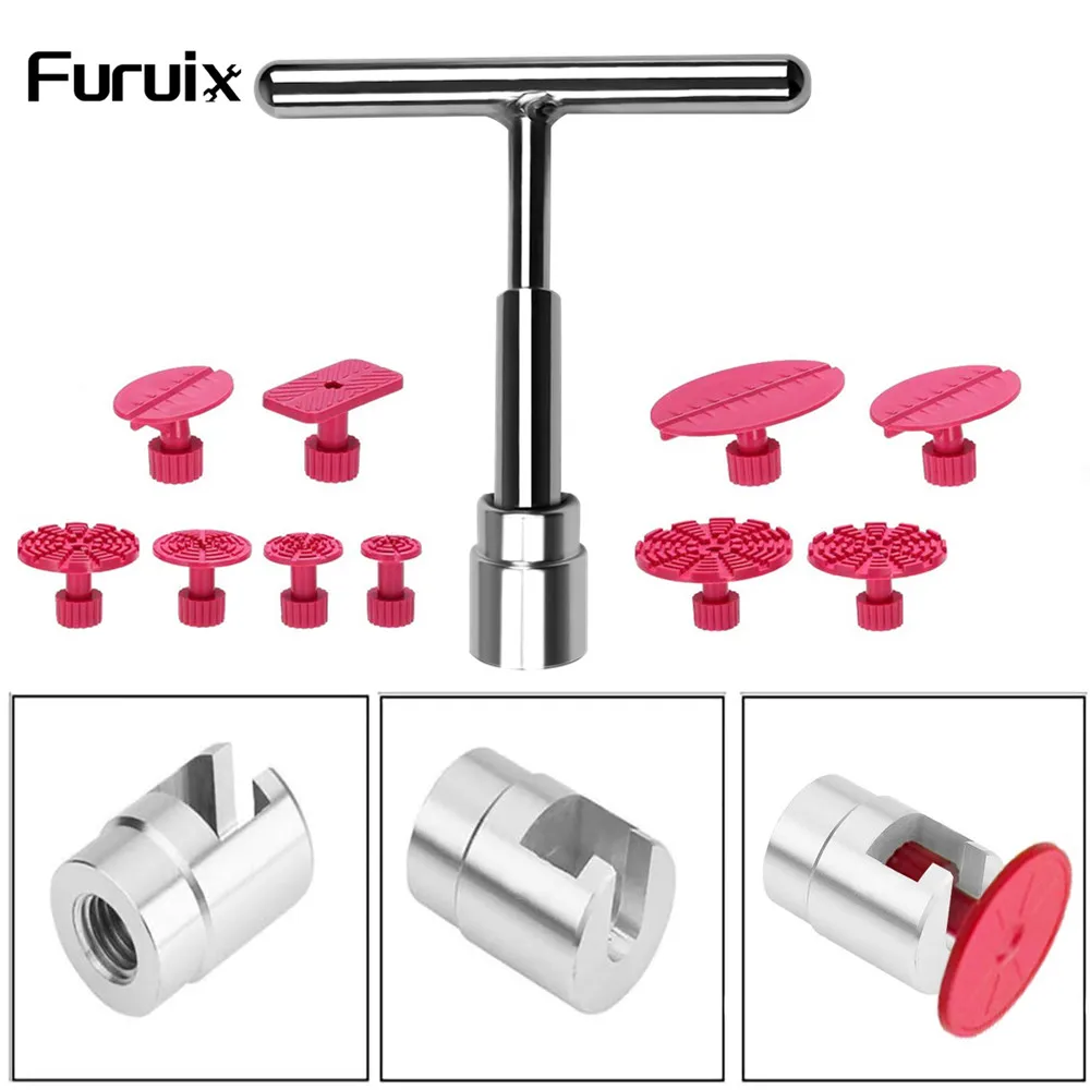 

Furuix Paintless Dent Repair Removal Tools Kit Red T-bar Puller Dent Hammer with 10pcs Puller Tabs
