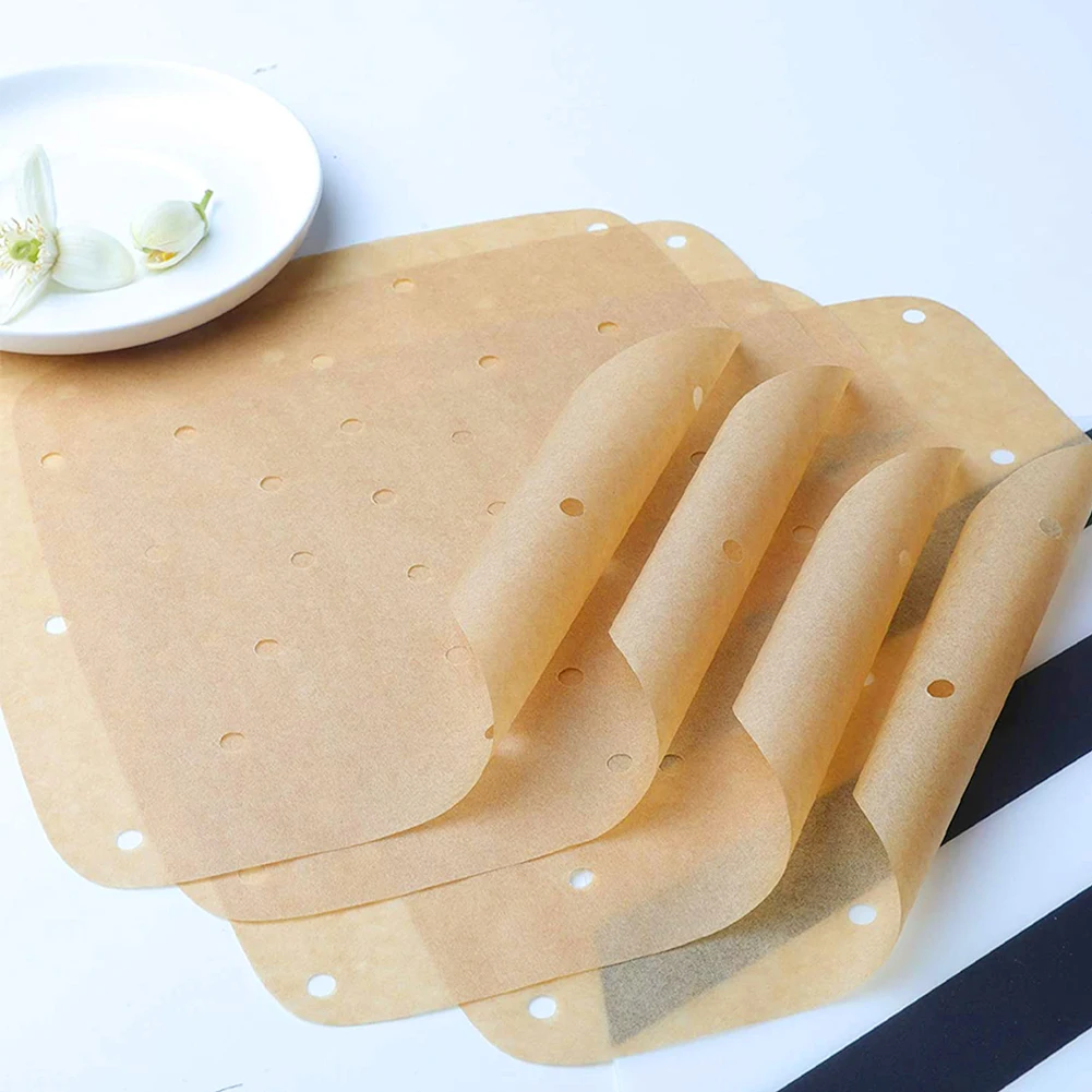 

Disposable Square Baking Parchment Air Fryer Liner Perforation Non-Stick Liner Steaming Paper For Frying Cooking Baking