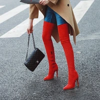 2021 autumn winter leg wrap stretch knee boots womens pointed toe short plush stiletto boots