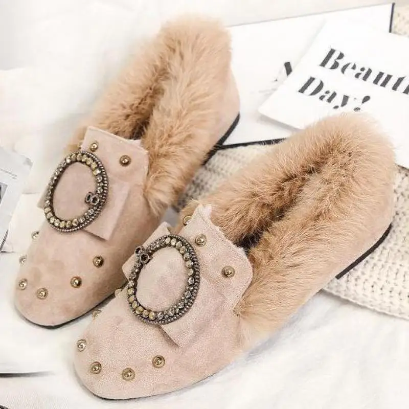 Размеры 35-42 зимние меховые лоферы женские мокасины плюшевая теплая обувь на