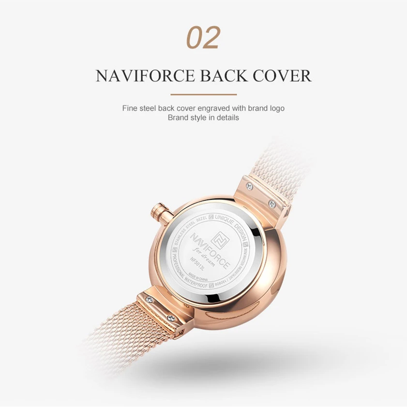 NAVIFORCE, роскошные повседневные женские часы, водонепроницаемые, розовое золото, сталь, сетка, кварцевые, для женщин, модные, под платье, часы, Relogio Feminino, с цветами