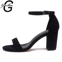genshuo women sandals ankle strappy summer shoes open toe chunky high heels sandals party dress sandals black plus big size 42