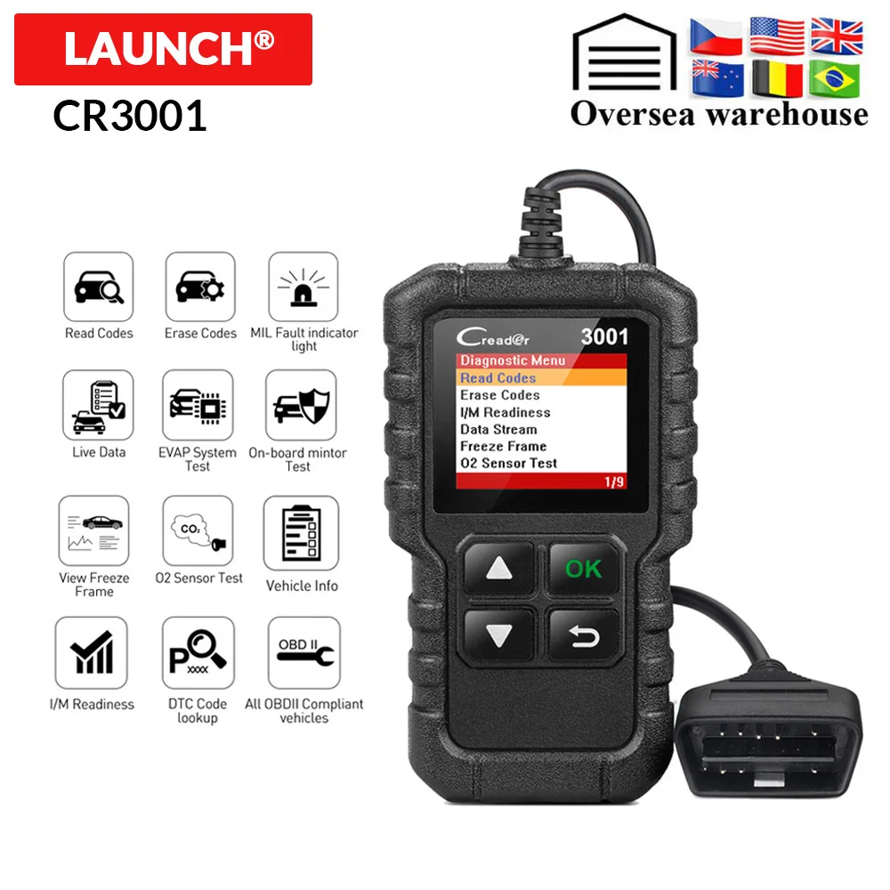 10 шт./лот launch X431 CR3001 OBD2 сканер поддержка полного OBD II/EOBD launch Creader 3001 автоматический сканер диагностический PK ELM327 V1.5
