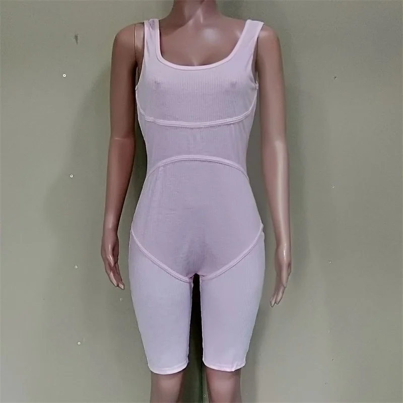 

Bandage Backless Women Skinny Jumpsuit Short Sleeve Playsuit Solid Rompers Female Strap Elastic Casual Tracksuit Playsuits