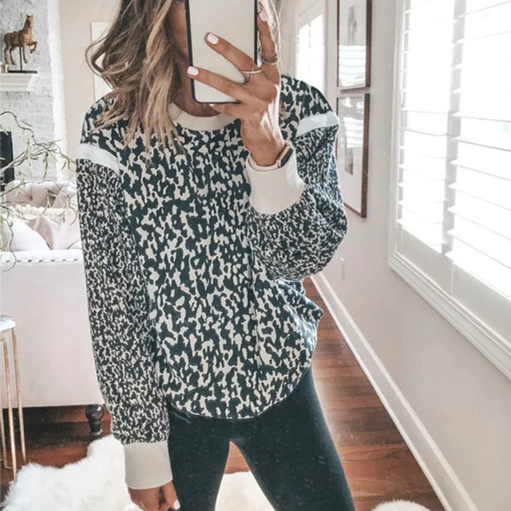 Женские свитшоты пуловер с леопардовым принтом на осень и зиму модные женские