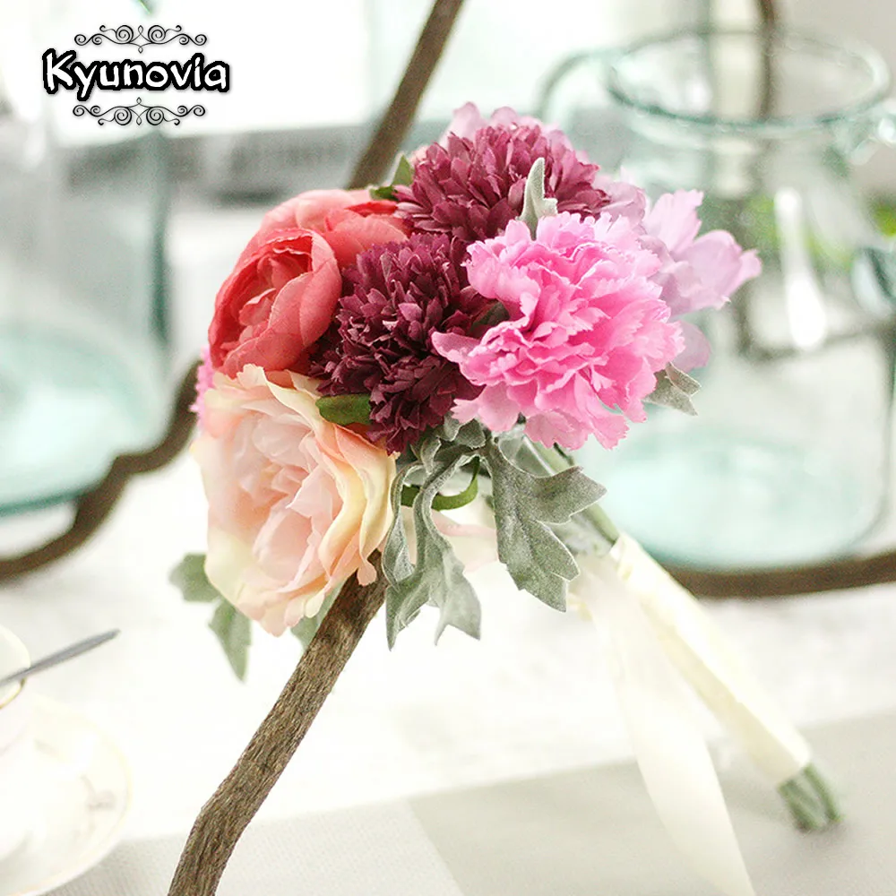 Kyunovia Wedding Accessories Silk Wild Flowers Bouquet Plain Color Bridal Boquet flores artificiales D45 | Дом и сад