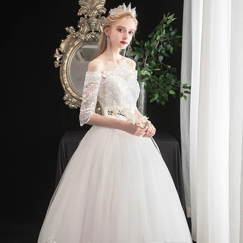 2021 Новый Vestido De Noiva элегантный вырез лодочкой с короткими рукавами Кружевная