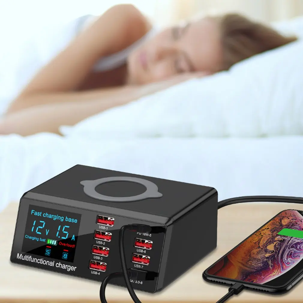 100 Вт PD QC 3 0 быстрое зарядное устройство 8 портов Смарт USB цифровой дисплей