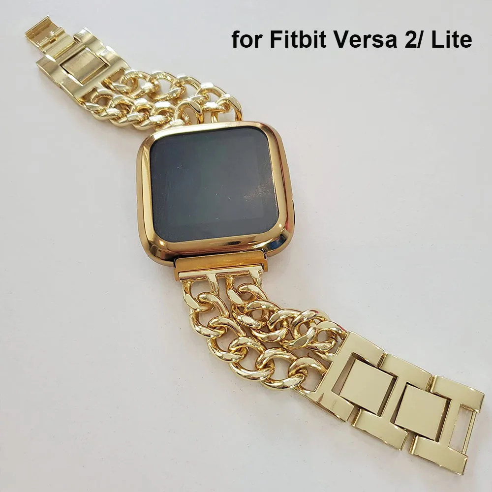 Metal Cowboy Chain Band for Fitbit Versa 2/ Versa/ Versa Lite Smart Watch Strap Replacement Wristband Bracelet for Men Women