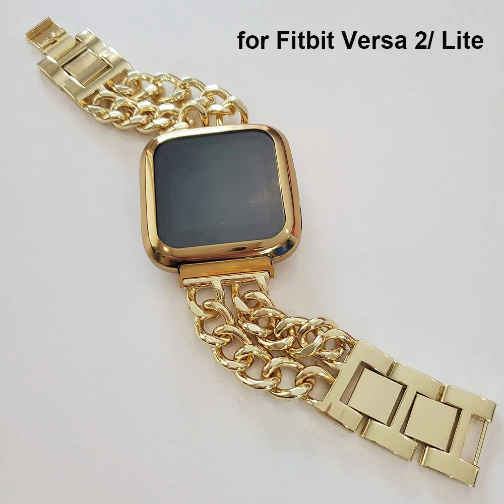 

Metal Cowboy Chain Band for Fitbit Versa 2/ Versa/ Versa Lite Smart Watch Strap Replacement Wristband Bracelet for Men Women