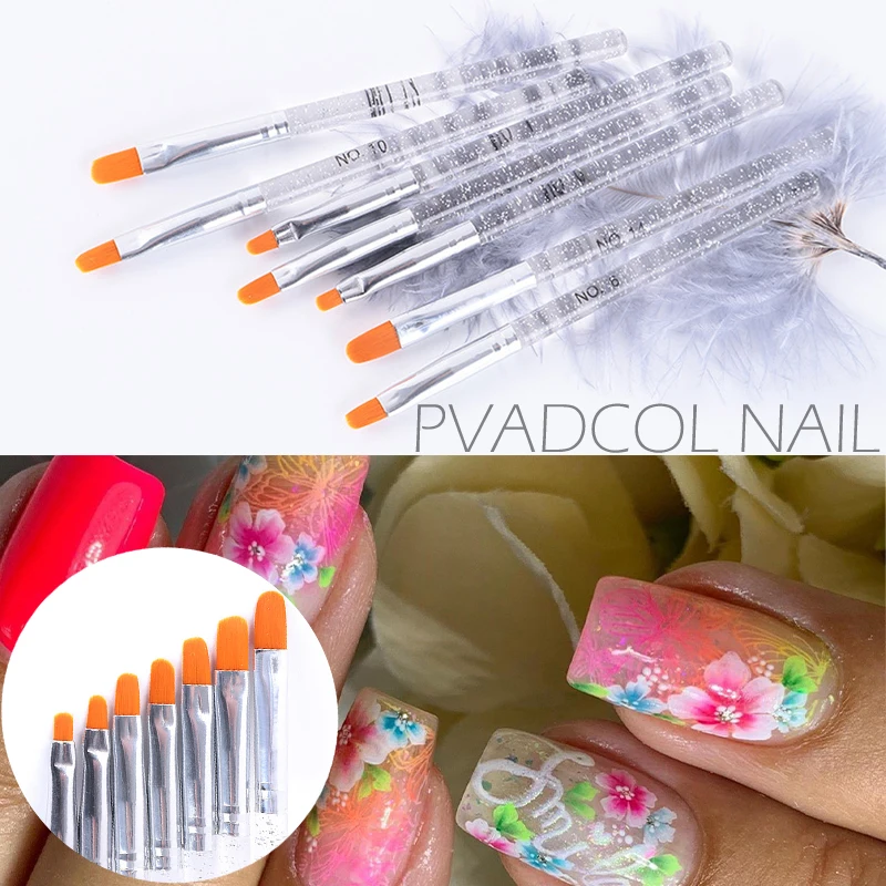 

7pcs UV Gel Nail Brush Set Transparent Acrylic Crystal Nails Art Brushes Pen Painting Drawing Carving Manicure Tools