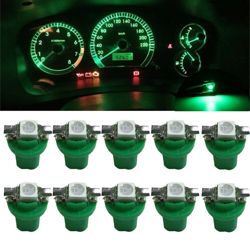 

10 X T5 LED Lamp B8.5D Smd Gauge 5050 1SMD Speed Dashboard Dash Side Light Bulb Light Green Instrument Light Interior Parts