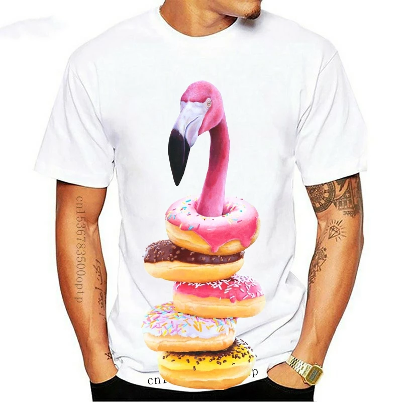 

New A Famished Flamingo Printing Ctue Short sleeve All-match O-neck White Casual Tee men T shirt Summer Fashion comfortable Tops