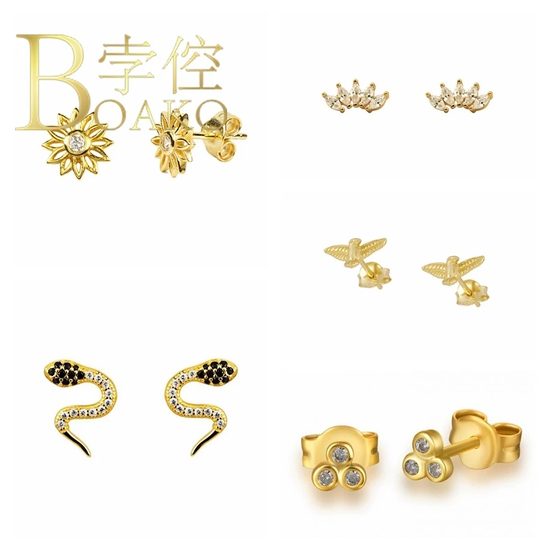 

BOAKO Earrings For Women Bijoux Femme 925 Sterling Silver Sunflower Stud Earrings Jewelry Korean Fashionable Luxury #8.3