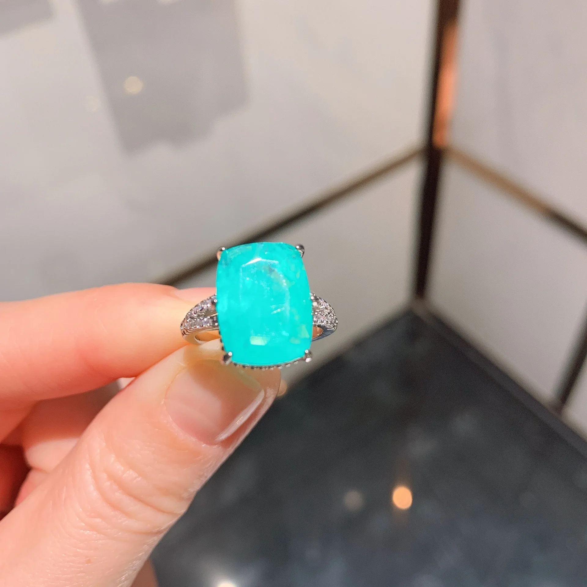 QTT 925 стерлингового серебра роскошный Paraiba кольцо для Для женщин квадратный