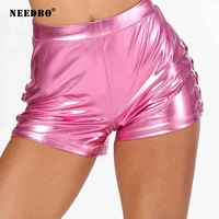 needbo shorts women sexy office ladies summer shorts for women elastic short femme pu casual tight metallic booty short mujer