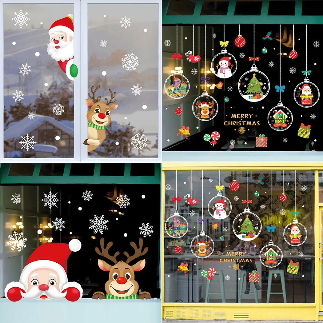 

Christmas Xmas Santa RemovableStickers Art Decals Merry Christmas Navidad Decorations For Home Santa Claus Wall Home Shop Decor