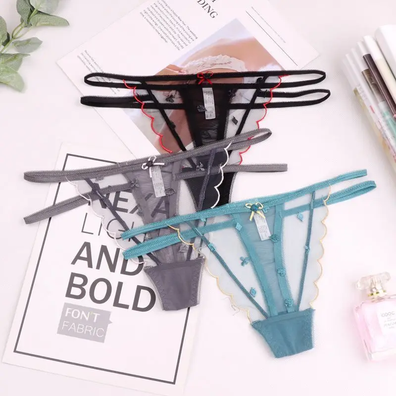 Европейские вышитые бесшовные стринги сексуальные трусики женские прозрачные