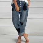 Женские брюки Traf, свободные джинсы с высокой талией, повседневные Прямые брюки с принтом в стиле ретро, джинсовые брюки для мам, джинсы-бойфренды с эффектом потертости