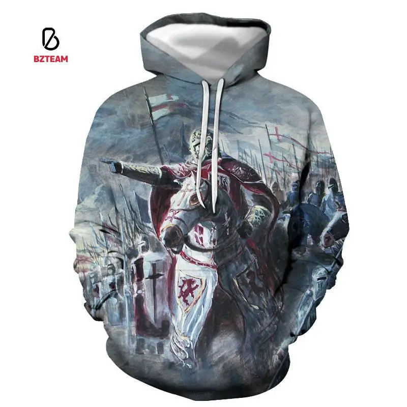 

BZTEAM 3D Printing Knight Medieval Armor Men's Hoodie Knight Harajuku Fashion Hooded Sweatshirt Unisex Casual Jacket Hoodie Top