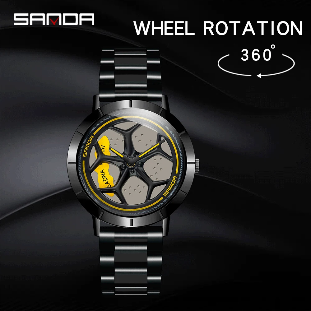 

SANDA Fashion Men Watches Wheel Dial Series Quartz Wristwatch Stainless Steel Watch Outdoor Sport Watch Relogio Masculino P1022