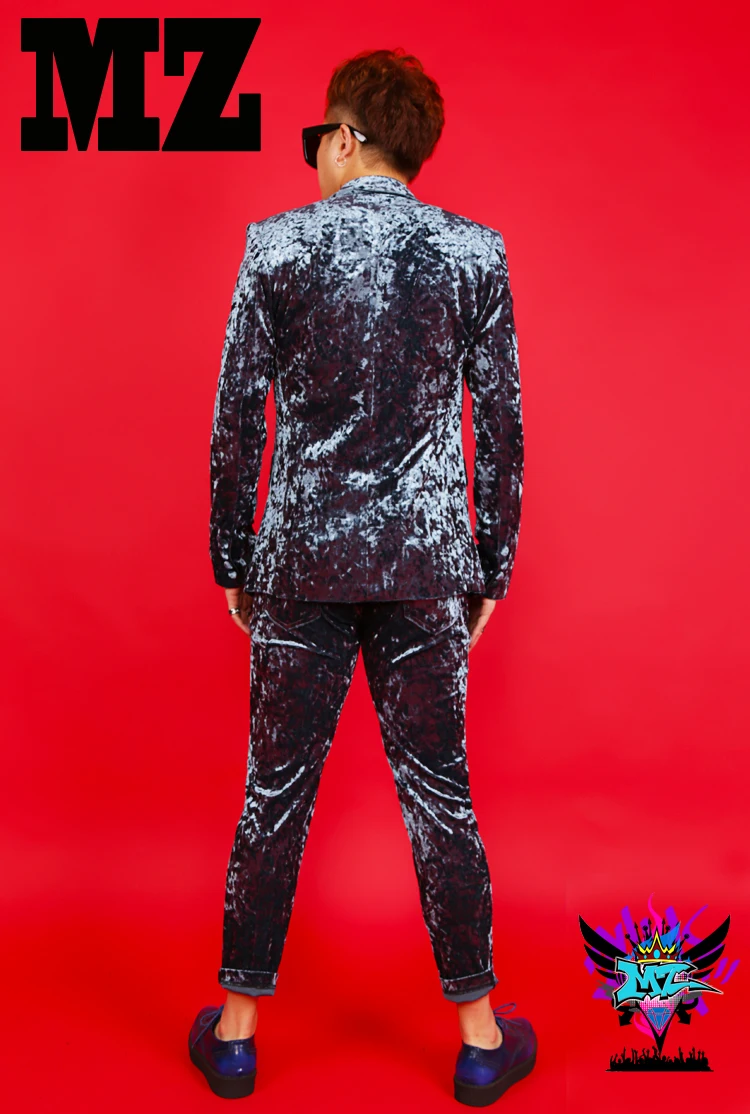 2018 Summer new male nightclub singer DJ DS stage show dress diamond velvet suit M-5XL! High quality singer's costume | Мужская