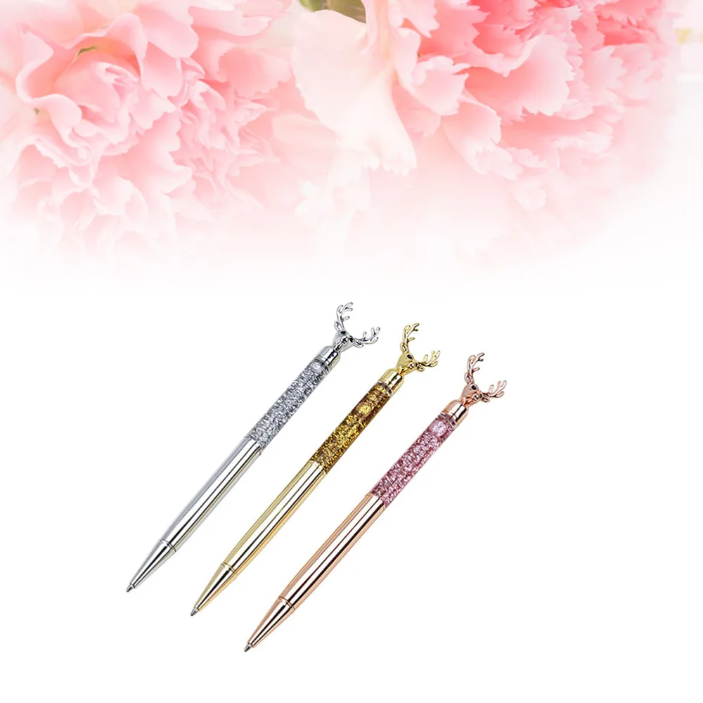 

3pcs Reindeer Shape Metal Ballpoint Pen Signature Pen Christmas Gifts for Students