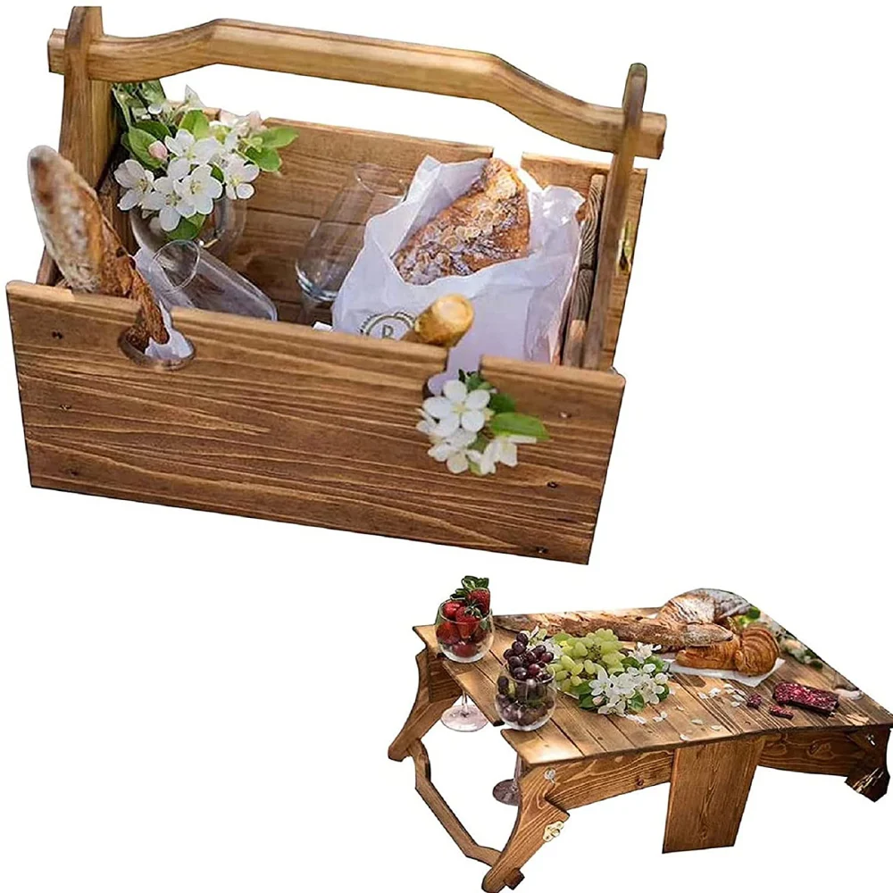 Стол для пеших прогулок и кемпинга деревянная корзина хранения стол портативные