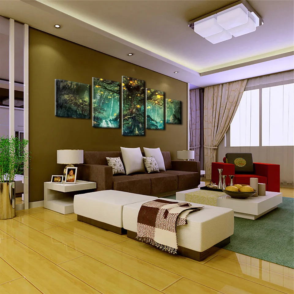 

5 Pieces of High-definition Print Canvas Art Charming Tree Landscape Painting Wall Living Room Home Decoration Without Frame