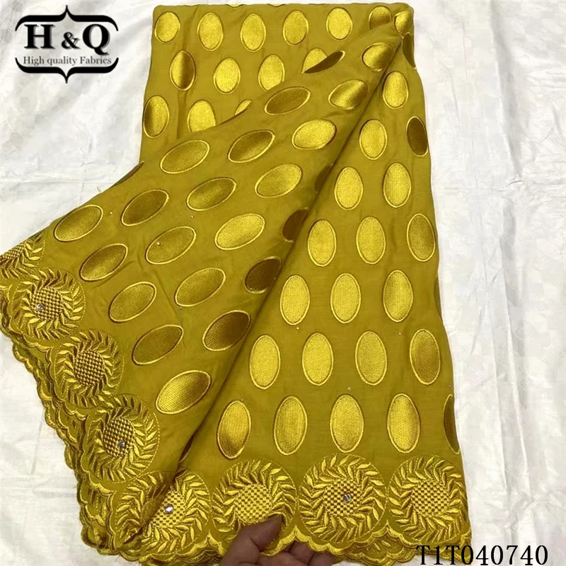 

H&Q 100% cotton swiss lace fabric with rhinestones 2021 embroidery and stones african voile tulle lace for sewing party dress