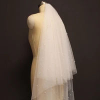 pearls wedding veil 2 layers cover face long bridal veil with pearls white ivory soft 2 t veil wedding accessories