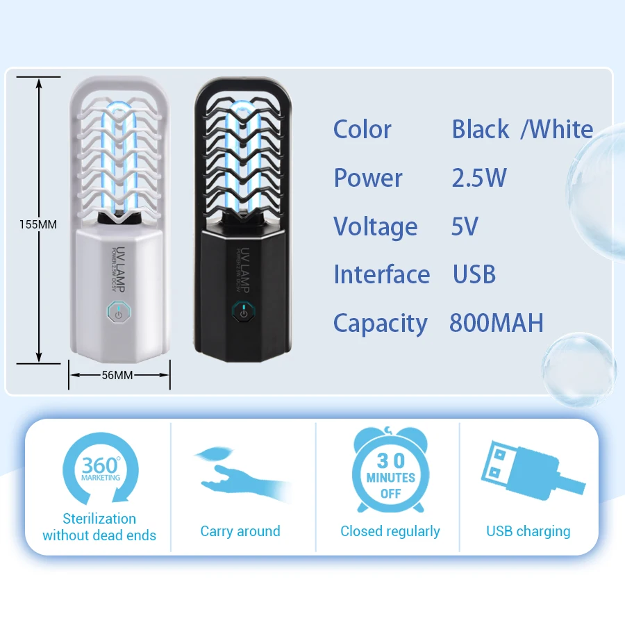 5V USB перезаряжаемые ультрафиолетовые лампы UVC кварцевый ирадиаторный