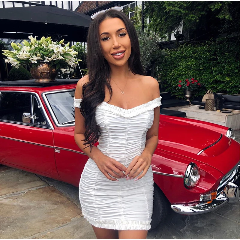 Colysmo белое с рюшами вечерние женское летнее винтажное вырезом лодочкой рукав