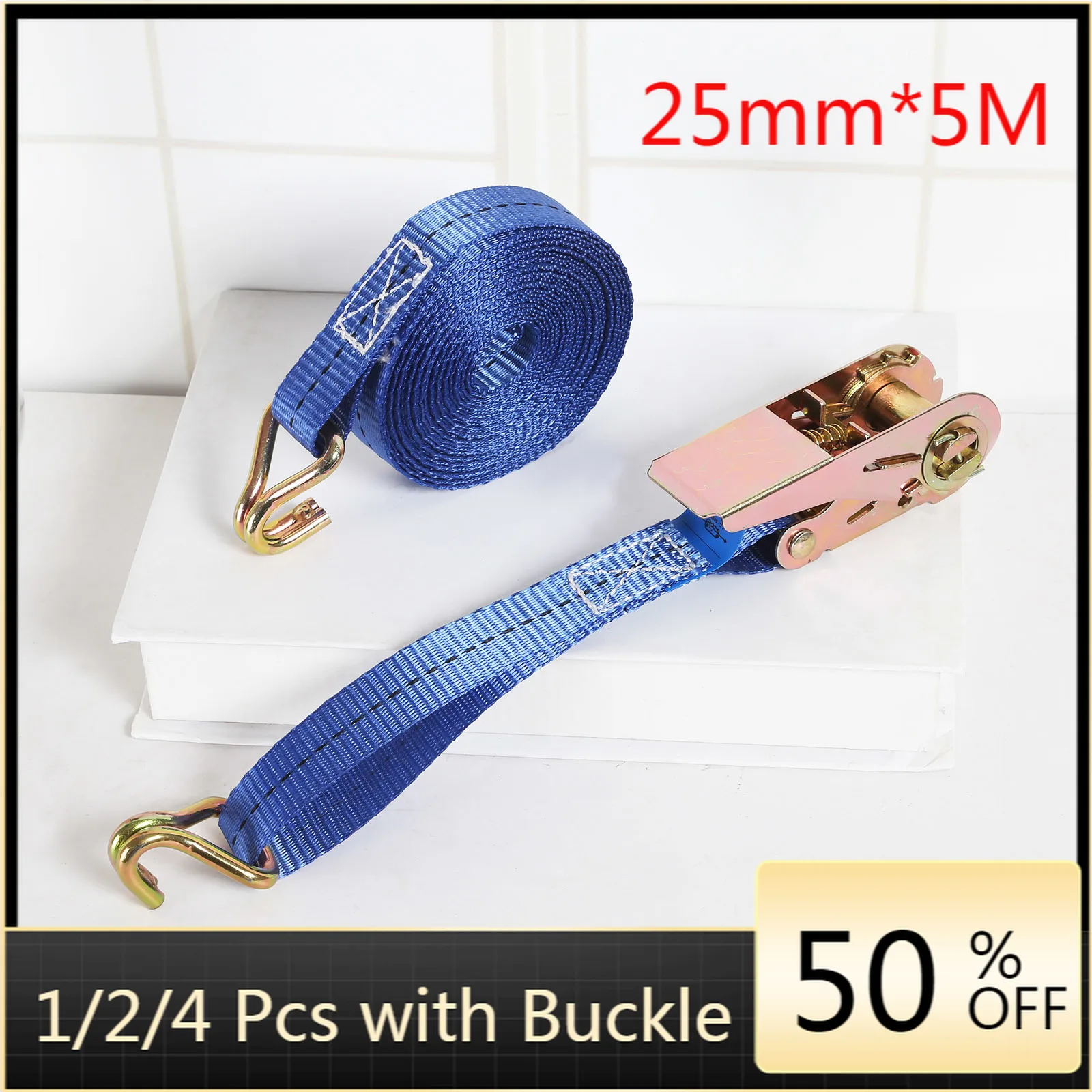

2/4pcs 25MMX5M Tow Rope Lorry Lashing Ratchet Belt Polyester Tie Down Cargo Strap Carbon Steel Buckle Weaving Car Accessories