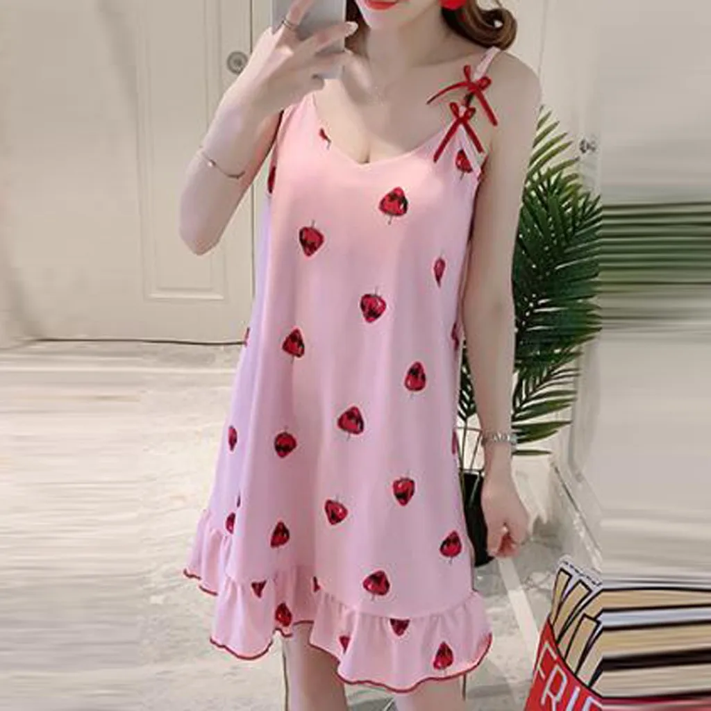 Летние женские милые рубашки без рукавов принт с героями мультфильмов ночная