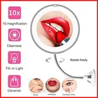 360 градусов вращение 10X увеличительное зеркало для нанесения макияжа) со светодиодной подсветкой по краю и компактное зеркало присоска складной косметическое зеркало со светодиодной подсветкой косметический инструмент