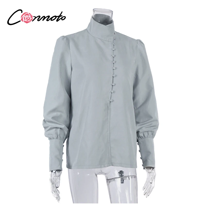 

Conmoto Casual stand collar white shirt Long sleeve button Comfortable fit office top High street spring autumn fashion top 2020