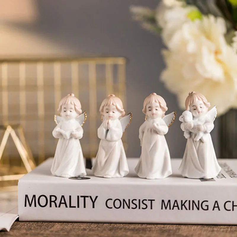 

2021 Nordic home furnishing creative cute little angel decoration living room tabletop ceramic cartoon figures gift