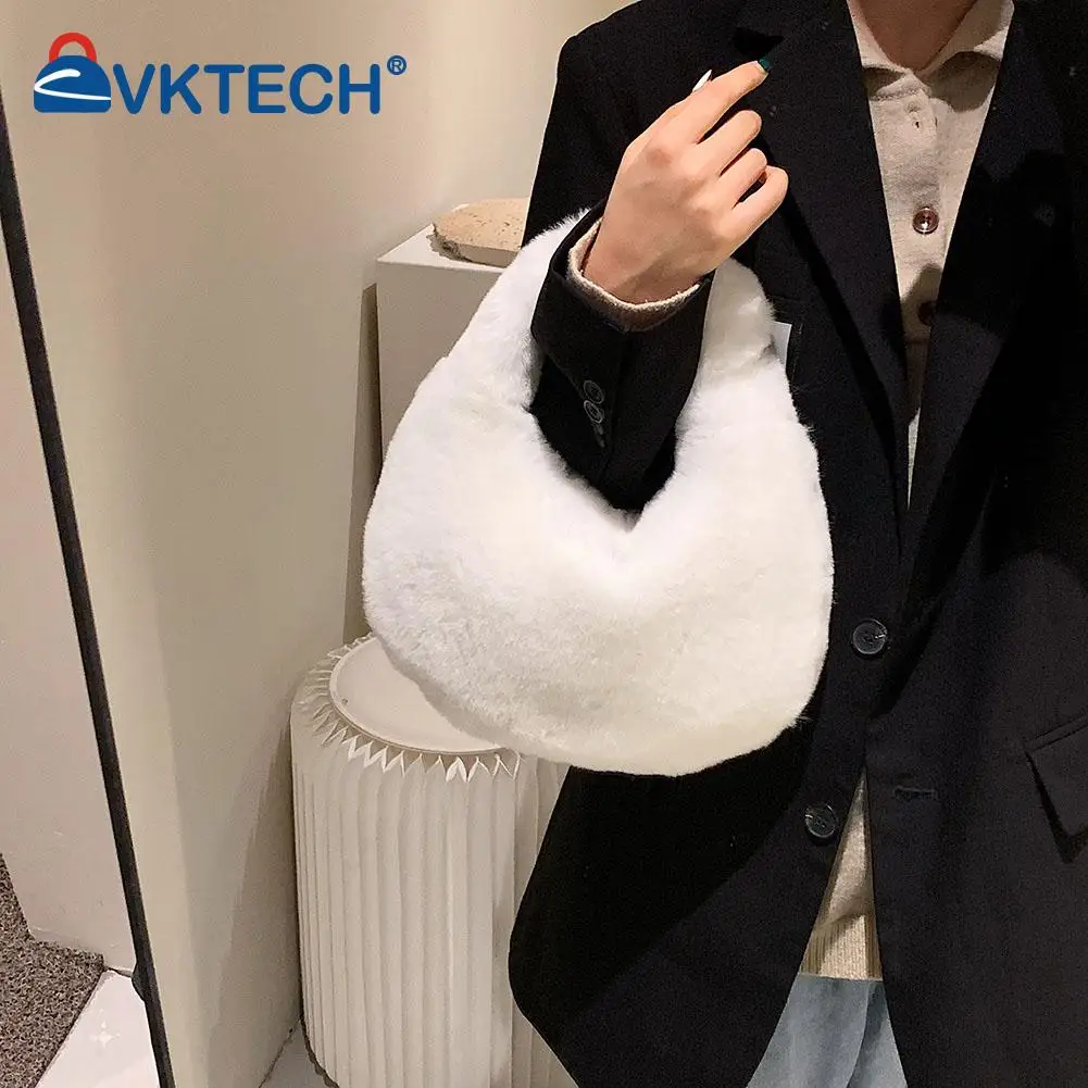

Female Vintage Solid Color Shoulder Bag Autumn Winter Small Purse Women Plush Handbags