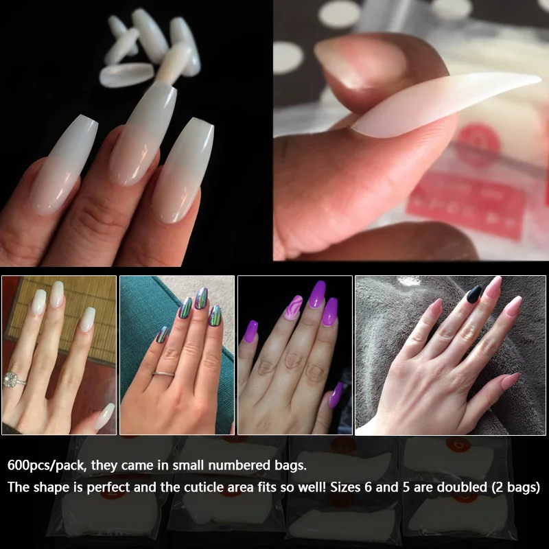 600 шт./пакет гвозди длинные накладные ногти балерины квадратная головка