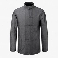 new male cotton shirt traditional chinese men coat clothing kung fu tai chi uniform autumn spring long sleeve jacket for man