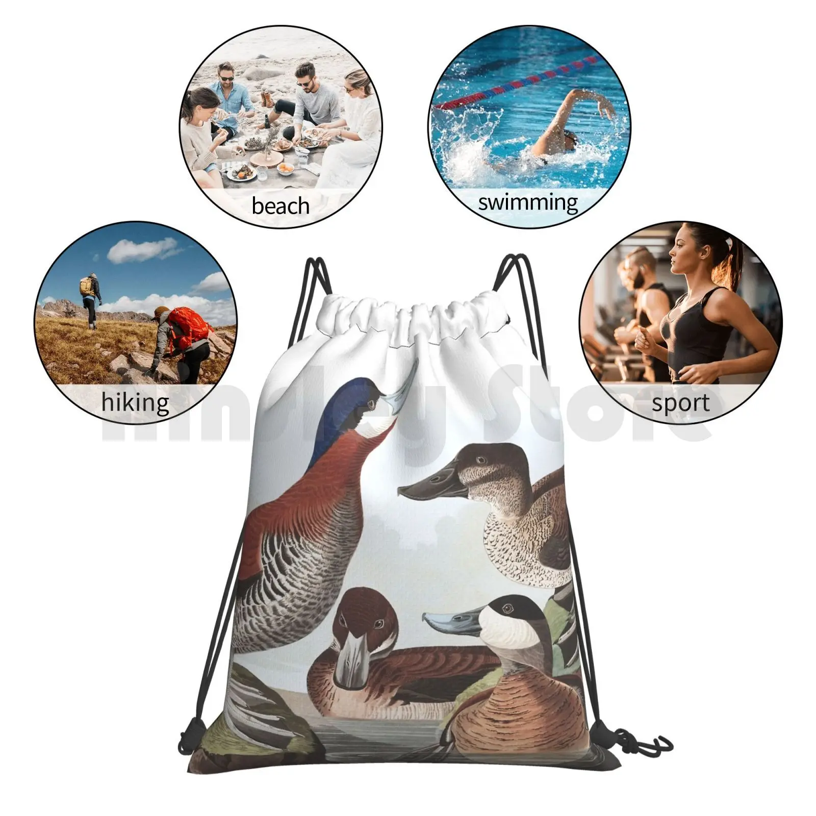 

Ruddy Duck-John James Audubon Backpack Drawstring Bag Riding Climbing Gym Bag John James Audubon Audubon Birds America Flora