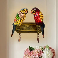 european style creative parrot bedroom bedside wall lamp colorful glass living room bar double headed crystal wall lamp